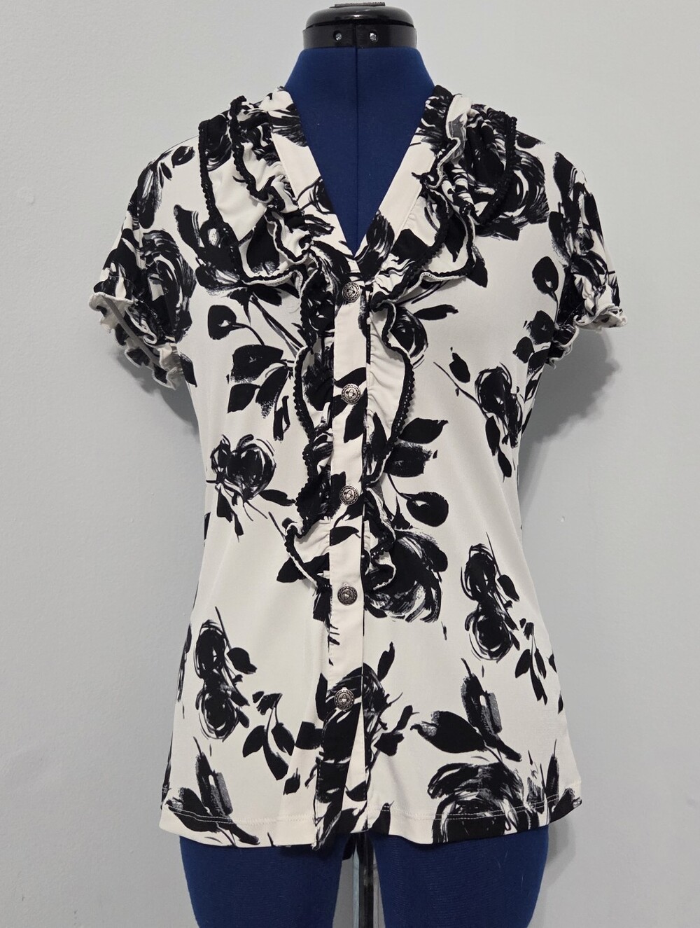 Vintage Floral Knit Ruffle Blouse Size S